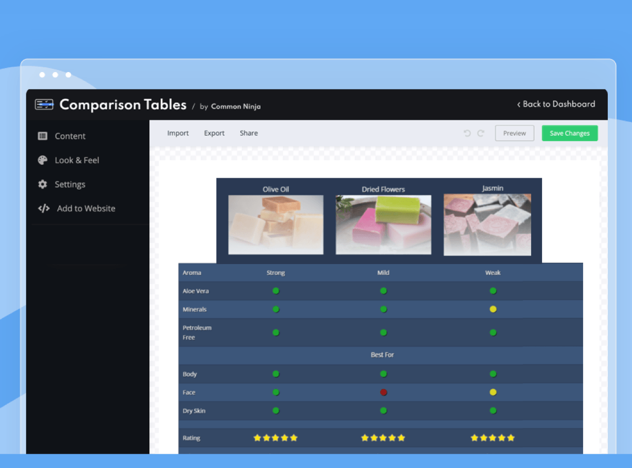 Create beautiful comparison tables