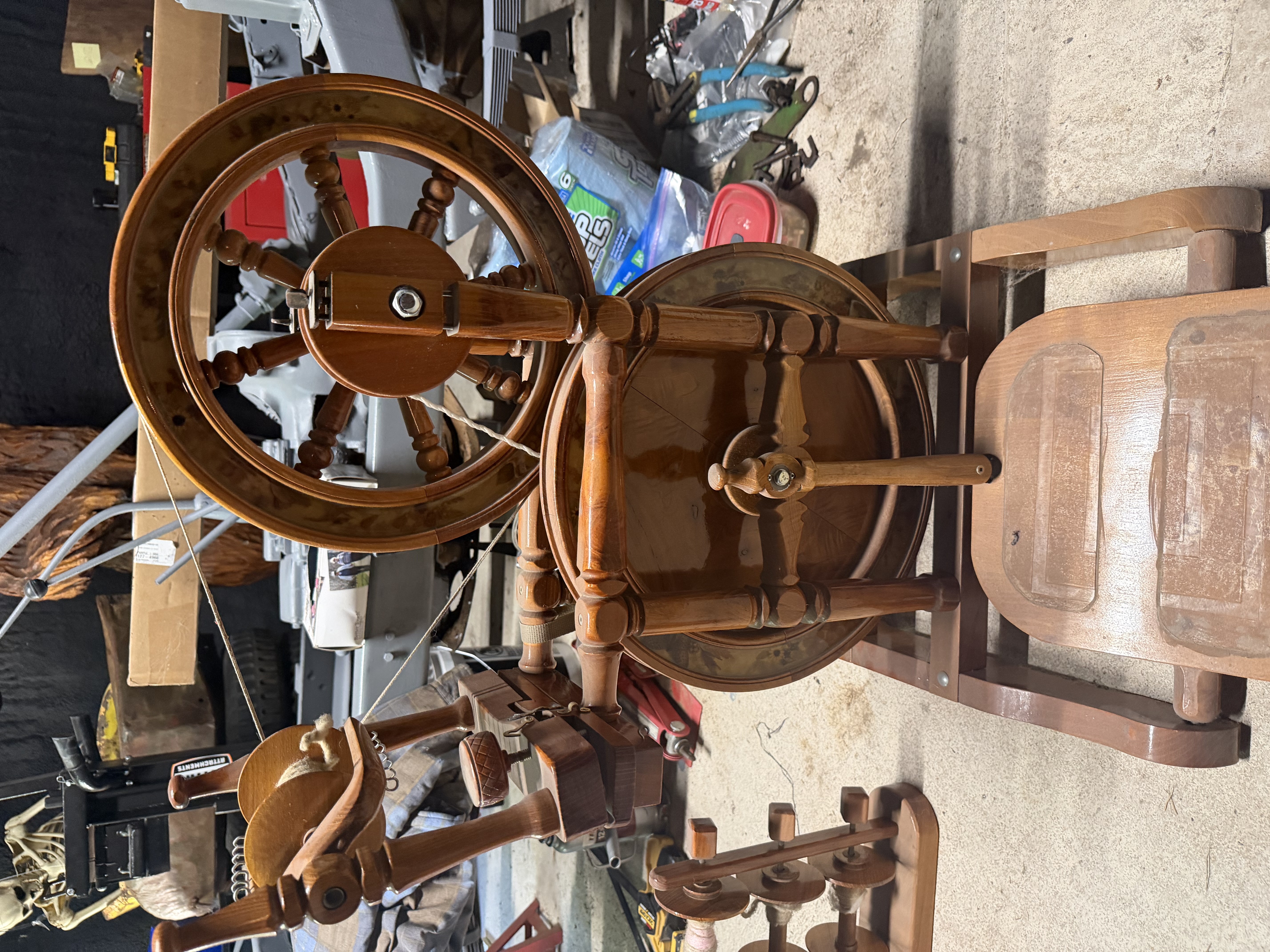 Betty Roberts 1994 Blue Ribbon Grand Champ - Locust Wood Double Wheel Set + Chair + Lazy Kate